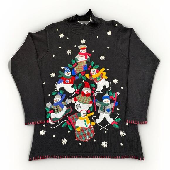 Victoria Jones Sweaters - Victoria Jones Woman Black Snowman Holiday Christmas Sweater Medium